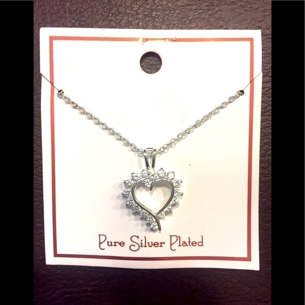Silver Plated CZ Heart Necklace